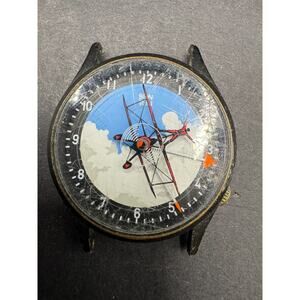 Vintage Bon Ton Plane 34mm Quartz Men's Watch Spinning Propeller Seconds Hand